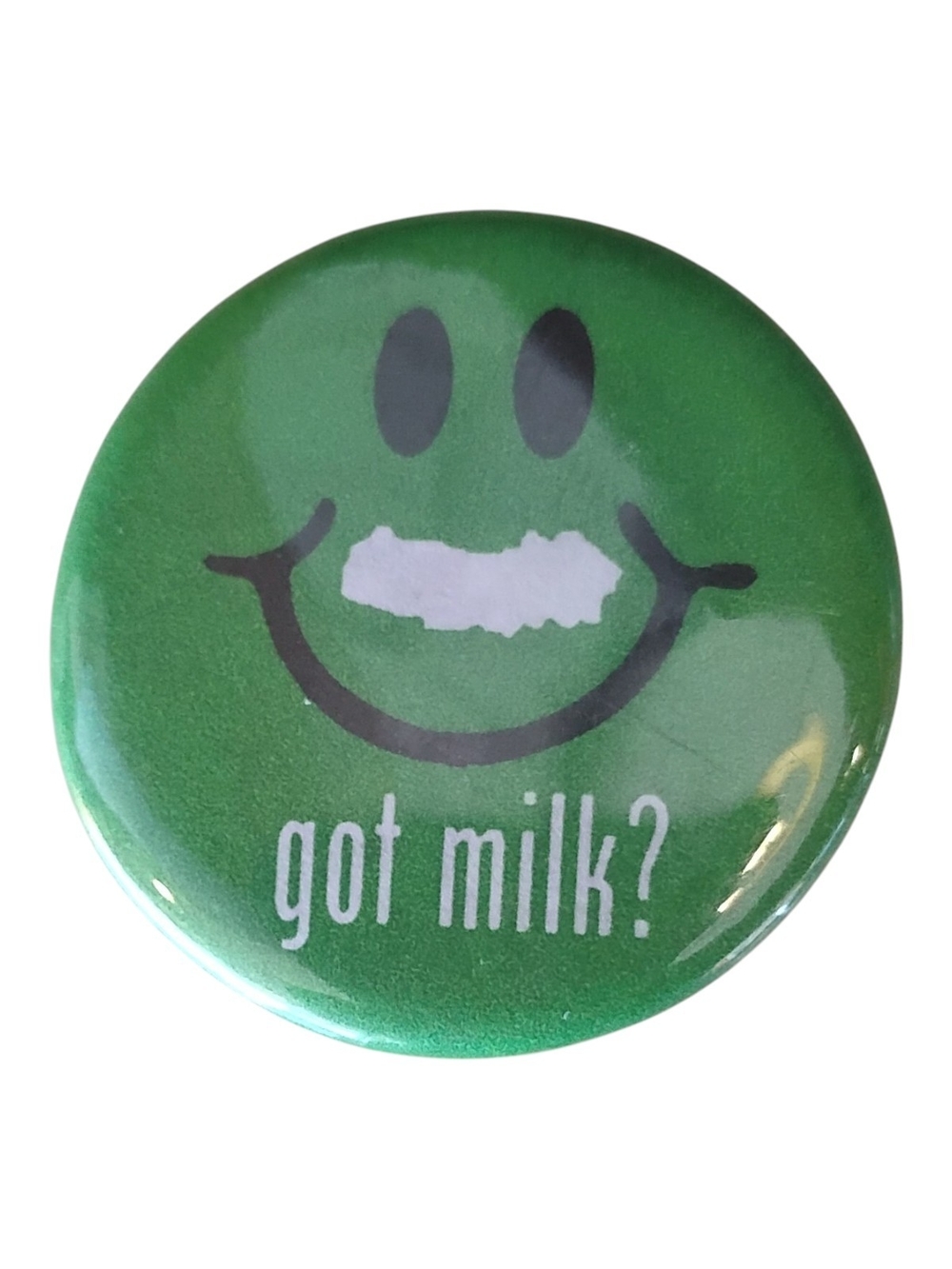 Vintage Got Milk? Green Smiley Face Pinback Button 1990s Retro